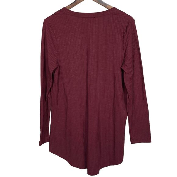 Suzanne Betro Shirt Top Women Size XL Purple Hi-Low V Neck Long Sleeve Textured - Picture 6 of 9